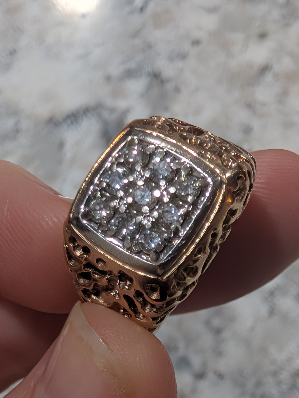 Heirloom 10k Mens 9 Diamond Nugget Ring